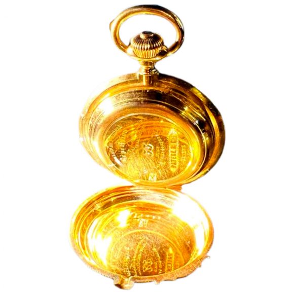 Swiss gold hunting cased quarter repeating lever Circa 1850 Swiss gold hunting cased quarter repeating lever Circa 1850