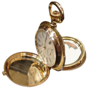 Swiss gold hunting cased quarter repeating lever Circa 1850