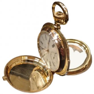 Swiss gold hunting cased quarter repeating lever Circa 1850