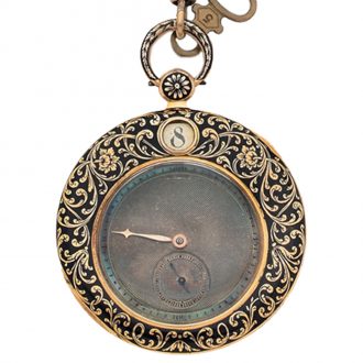 Gold cylinder pocket watch with matching chatelaine Circa 1850
