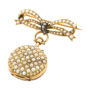 Elegant Swiss gold pearl and rose diamond-set pendant watch Circa 1900