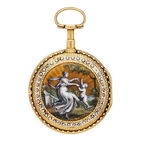 French 18K gold and enamel decorated verge watch Circa 1790