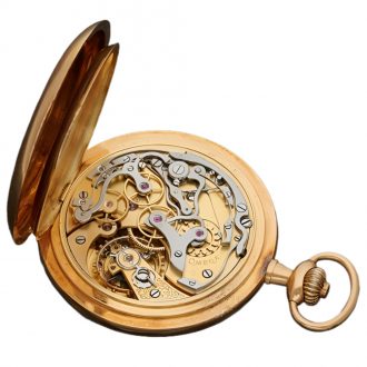 Swiss 18K yellow gold open faced chronograph watch Circa 1900