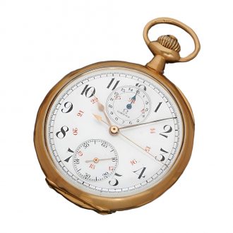 Swiss 18K yellow gold open faced chronograph watch Circa 1900