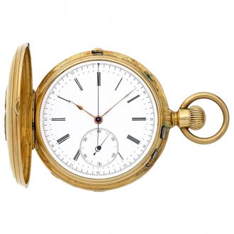 French 18K gold hunting cased lever chronograph Circa 1889