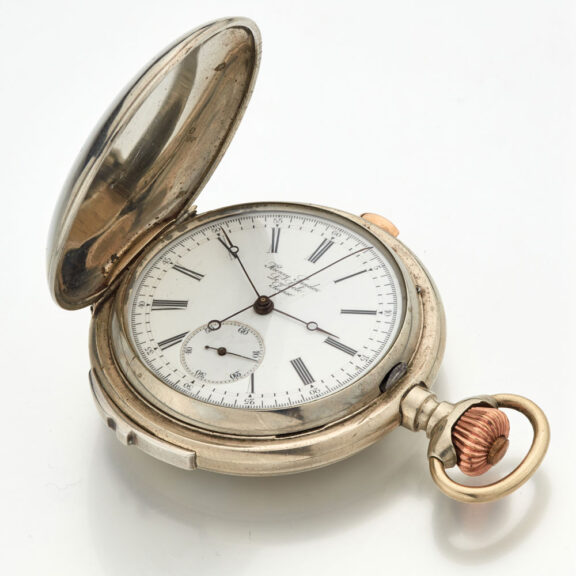 Swiss nickel quarter repeating chronograph Circa 1890 Swiss nickel quarter repeating chronograph Circa 1890