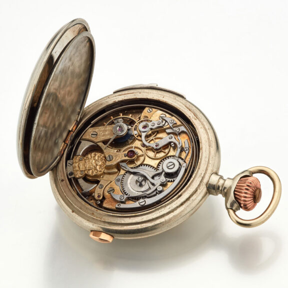 Swiss nickel quarter repeating chronograph Circa 1890 Swiss nickel quarter repeating chronograph Circa 1890