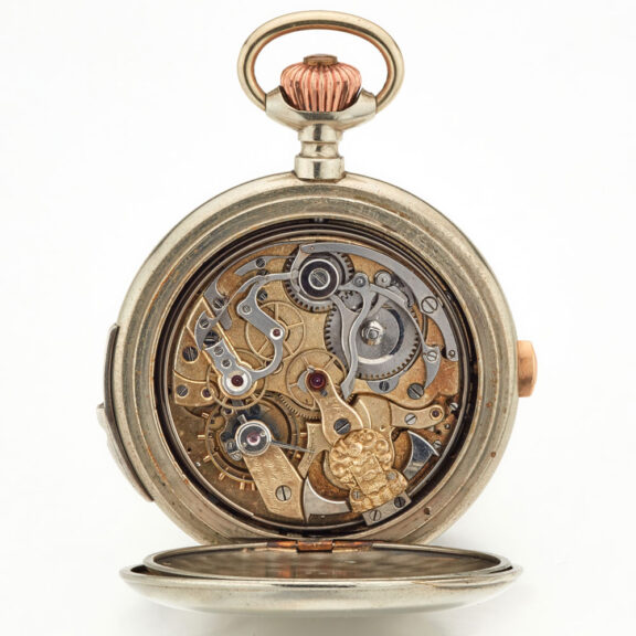 Swiss nickel quarter repeating chronograph Circa 1890 Swiss nickel quarter repeating chronograph Circa 1890