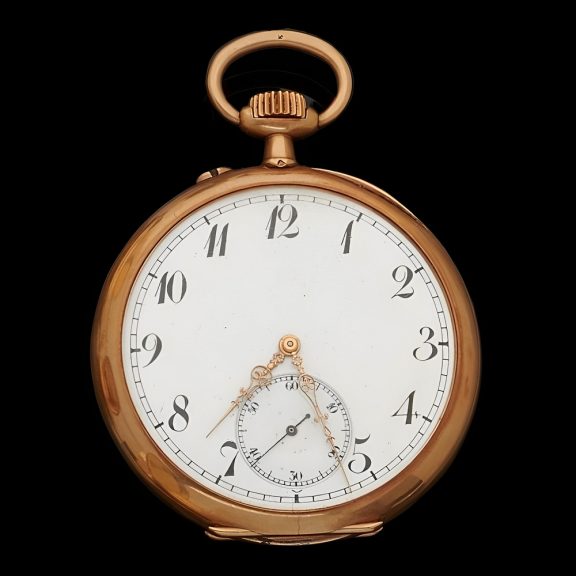 French 18 carat yellow gold open faced pocket watch Circa 1900