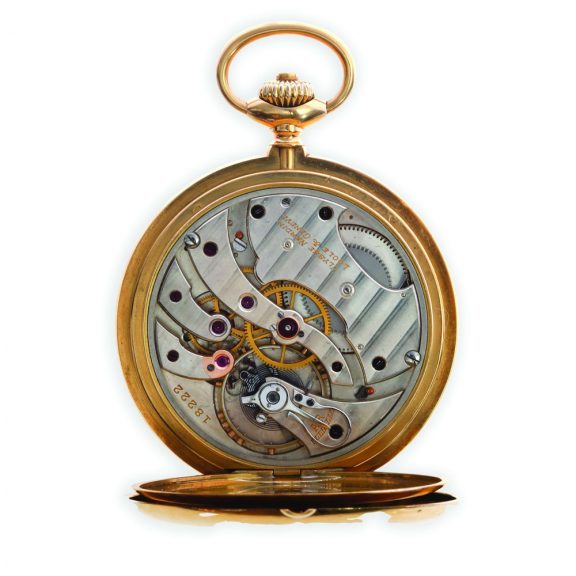 Unique Swiss 18K gold hunting cased lever watch Circa 1910 Unique Swiss 18K gold hunting cased lever watch Circa 1910
