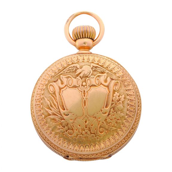 Swiss 18K gold keyless hunting cased pocket watch Circa 1900