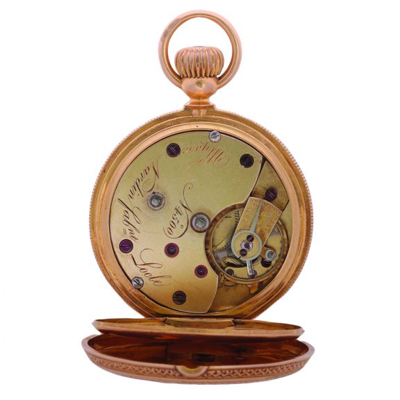 Swiss 18K gold keyless hunting cased pocket watch Circa 1900 Swiss 18K gold keyless hunting cased pocket watch Circa 1900