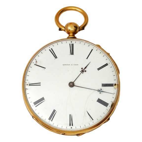 French 18K gold open faced striking cylinder pocket watch Circa 1820