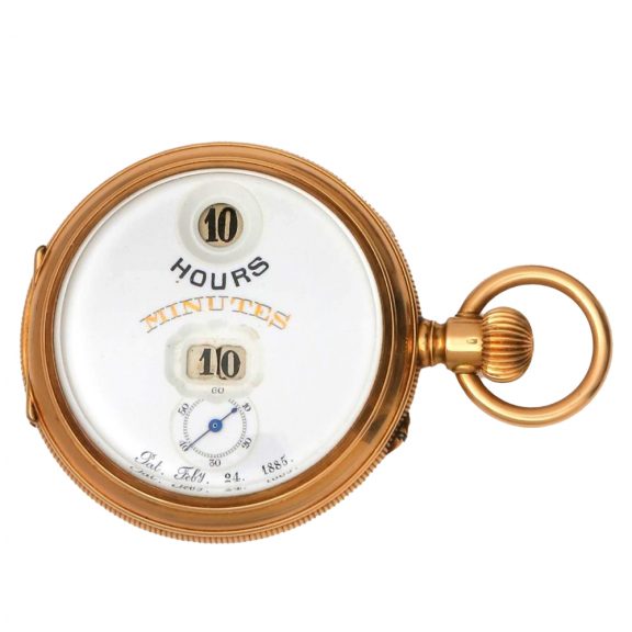 Swiss gold hunting cased digital keyless Pallweber watch Circa 1890