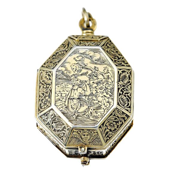 German firegilt octagonal silver pendant watch Circa 1650 German firegilt octagonal silver pendant watch Circa 1650