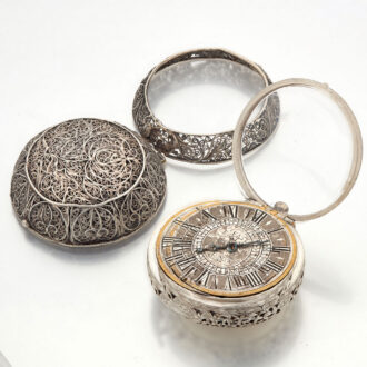 Rare and early English silver filigree clock watch Circa 1650