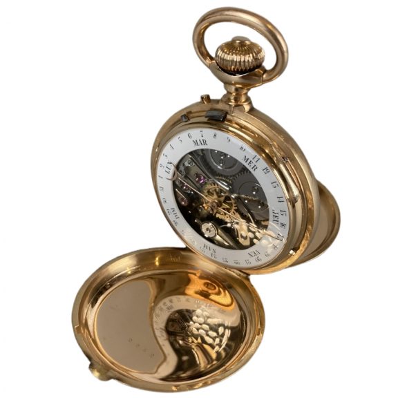 Swiss 14 carat yellow gold double dialled calendar watch Circa 1890 Swiss 14 carat yellow gold double dialled calendar watch Circa 1890