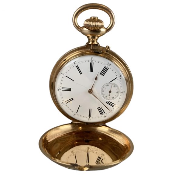 Swiss 14 carat yellow gold double dialled calendar watch Circa 1890 Swiss 14 carat yellow gold double dialled calendar watch Circa 1890