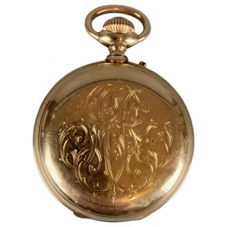 Swiss 14 carat yellow gold double dialled calendar watch Circa 1890