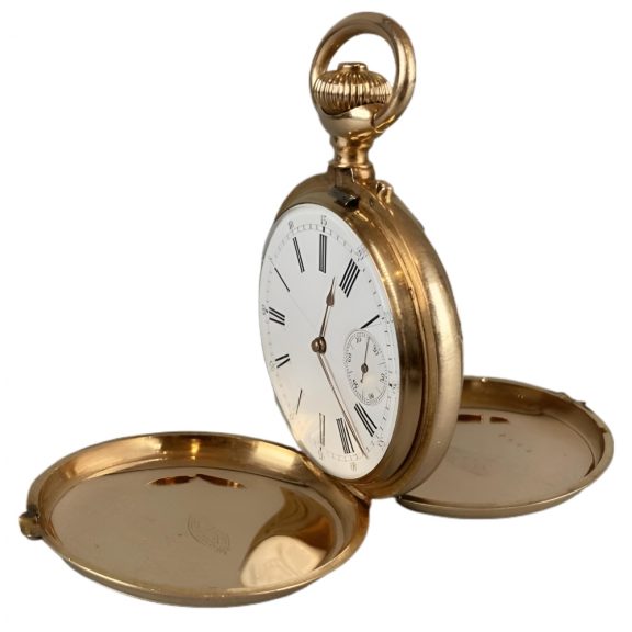 Swiss 14 carat yellow gold double dialled calendar watch Circa 1890 Swiss 14 carat yellow gold double dialled calendar watch Circa 1890