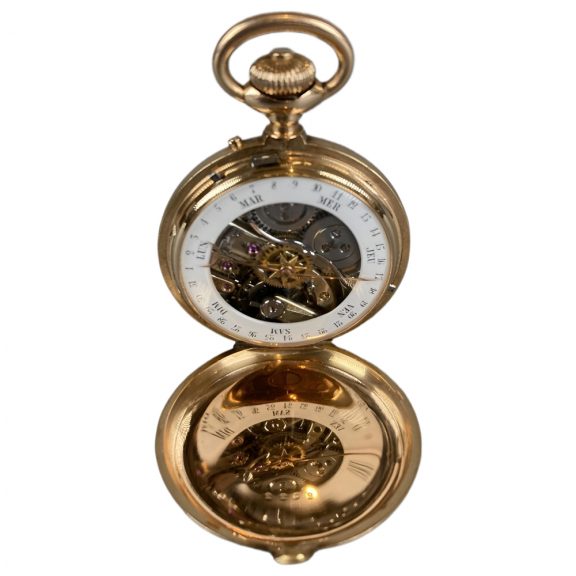 Swiss 14 carat yellow gold double dialled calendar watch Circa 1890 Swiss 14 carat yellow gold double dialled calendar watch Circa 1890