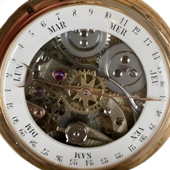 Swiss 14 carat yellow gold double dialled calendar watch Circa 1890 Swiss 14 carat yellow gold double dialled calendar watch Circa 1890