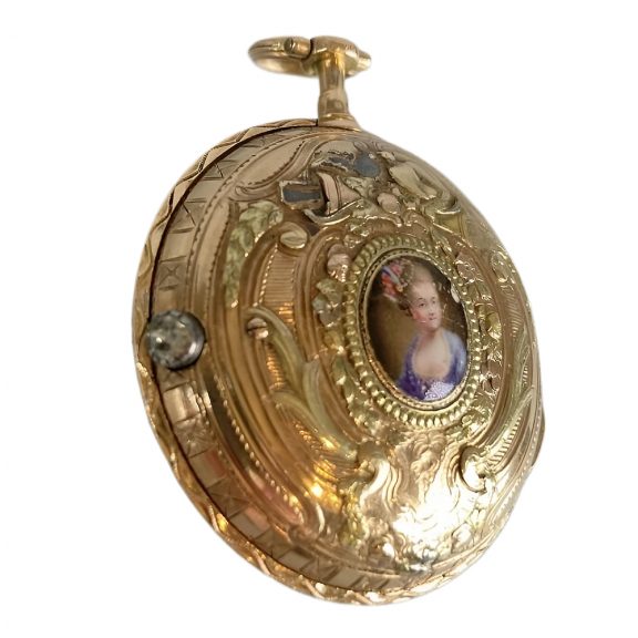 Swiss multicoloured gold watch with enamel portrait Circa 1775 Swiss multicoloured gold watch with enamel portrait Circa 1775