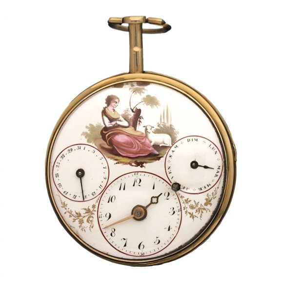 French gold calendar watch with polychrome enamel dial Circa 1850