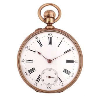 Swiss 18K gold keyless chased and engraved lever watch Circa 1900 Swiss 18K gold keyless chased and engraved lever watch Circa 1900
