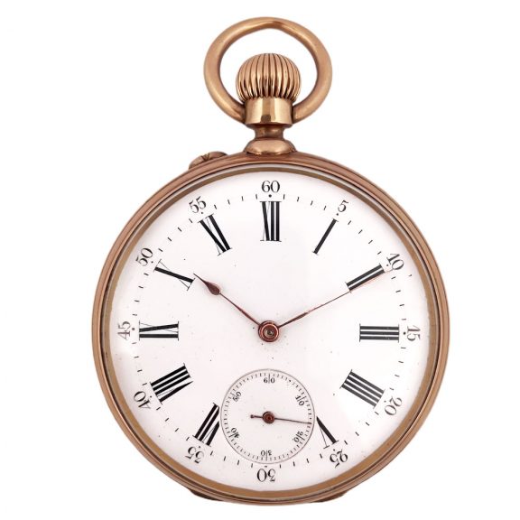 Swiss 18K gold keyless chased and engraved lever watch Circa 1900 Swiss 18K gold keyless chased and engraved lever watch Circa 1900