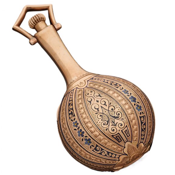 Swiss gold pendant watch in the shape of a mandolin Circa 1905 Swiss gold pendant watch in the shape of a mandolin Circa 1905