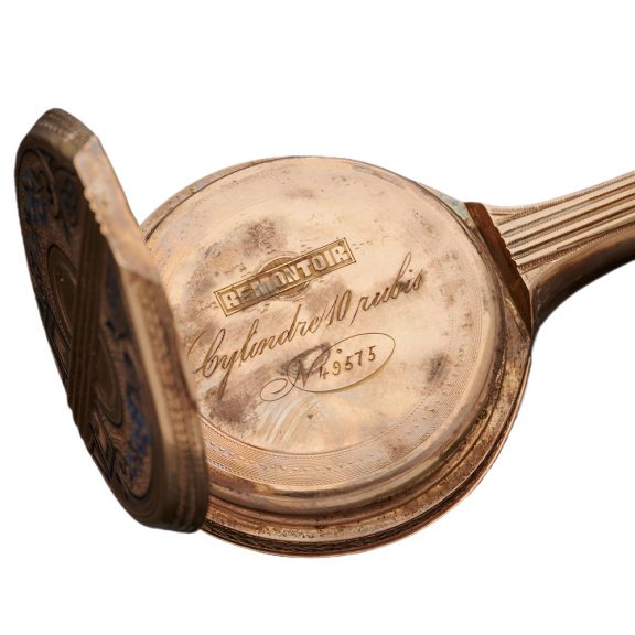 Swiss gold pendant watch in the shape of a mandolin Circa 1905 Swiss gold pendant watch in the shape of a mandolin Circa 1905