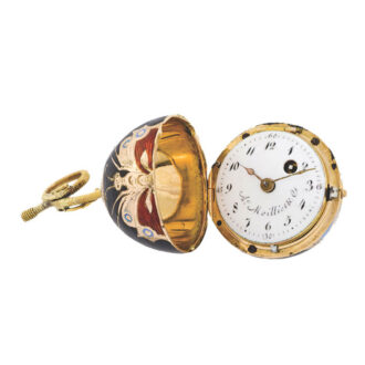 Swiss gold and enamel cherry form watch with concealed dial Circa 1800
