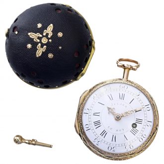 Rare French 18K gold verge watch with chased decoration Circa 1775