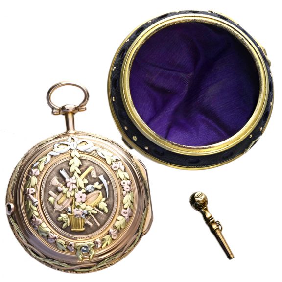 Rare French 18K gold verge watch with chased decoration Circa 1775 Rare French 18K gold verge watch with chased decoration Circa 1775
