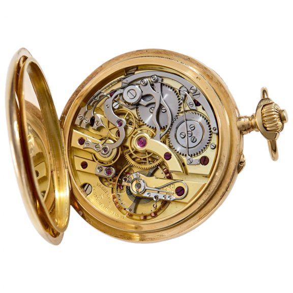 Swiss 18K gold open faced chronograph lever watch Circa 1914 Swiss 18K gold open faced chronograph lever watch Circa 1914