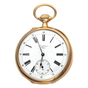 Swiss 18K yellow gold open faced lever pocket watch Circa 1910