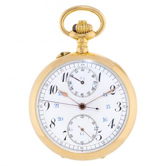 French 18K gold chronograph with 60 minute counter Circa 1906