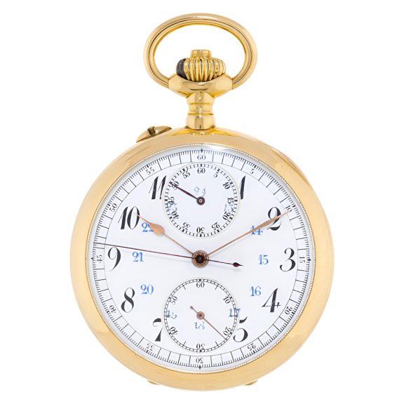 French 18K gold chronograph with 60 minute counter Circa 1906