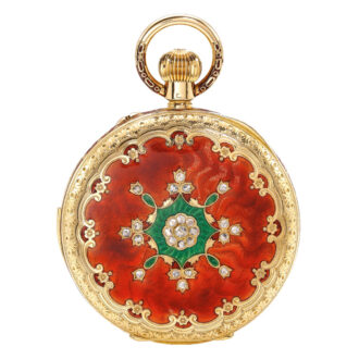 Swiss gold diamond and enamel minute repeater Circa 1880