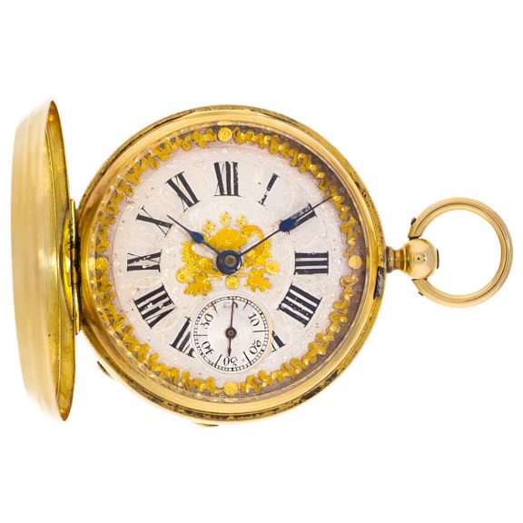 Swiss gold watch with decorative champlevé dial Circa 1890