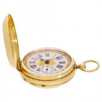 Swiss gold watch with decorative champlevé dial Circa 1890