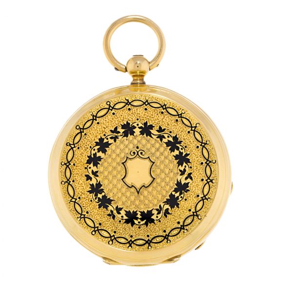 Swiss gold watch with decorative champlevé dial Circa 1890 Swiss gold watch with decorative champlevé dial Circa 1890