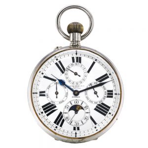 Oversized nickel 8-day astronomic goliath watch Circa 1900