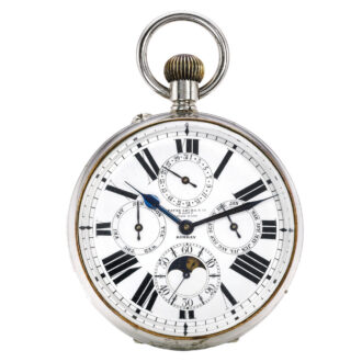Oversized nickel 8-day astronomic goliath watch Circa 1900