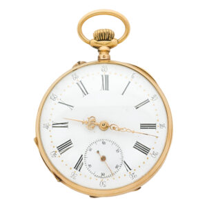 Swiss 18K yellow gold open faced pocket lever watch Circa 1920