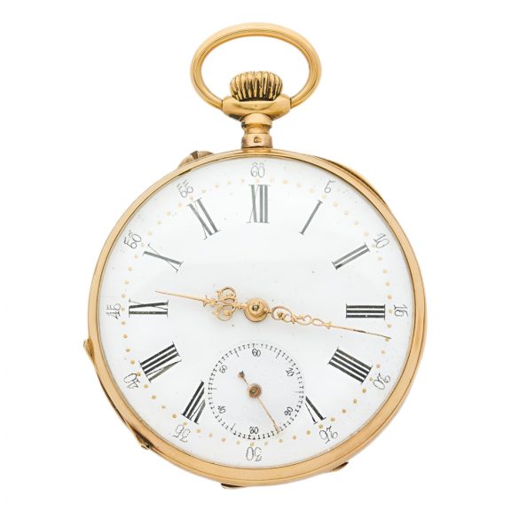 Swiss 18K yellow gold open faced pocket lever watch Circa 1920