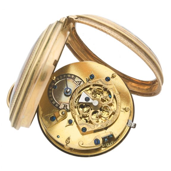 Small French gold watch with polychrome enamel scene Circa 1790 Small French gold watch with polychrome enamel scene Circa 1790