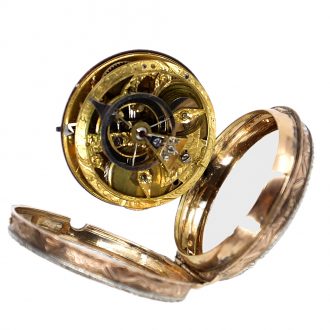 French 18K gold chased and engraved pocket watch Circa 1750