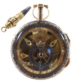 French 18K gold chased and engraved pocket watch Circa 1750